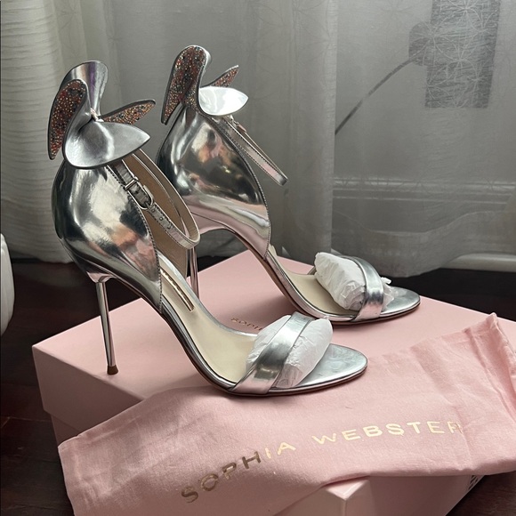 Sophia Webster Metallic Silver Heels with Glitter Detail Maya